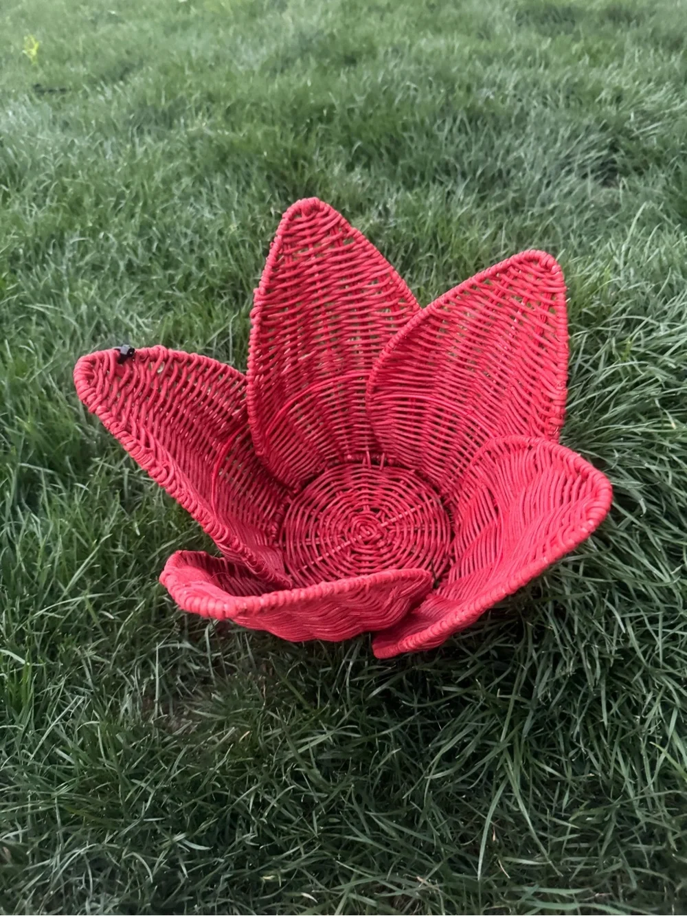 Handwoven Lotus-Style Decorative Basket in Red